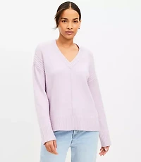 Rib Trim Wide Sleeve V-Neck Sweater