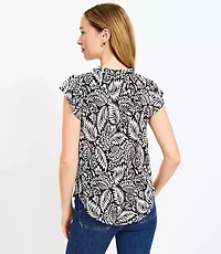 Petite Floral Smocked Tie Neck Flutter Shell