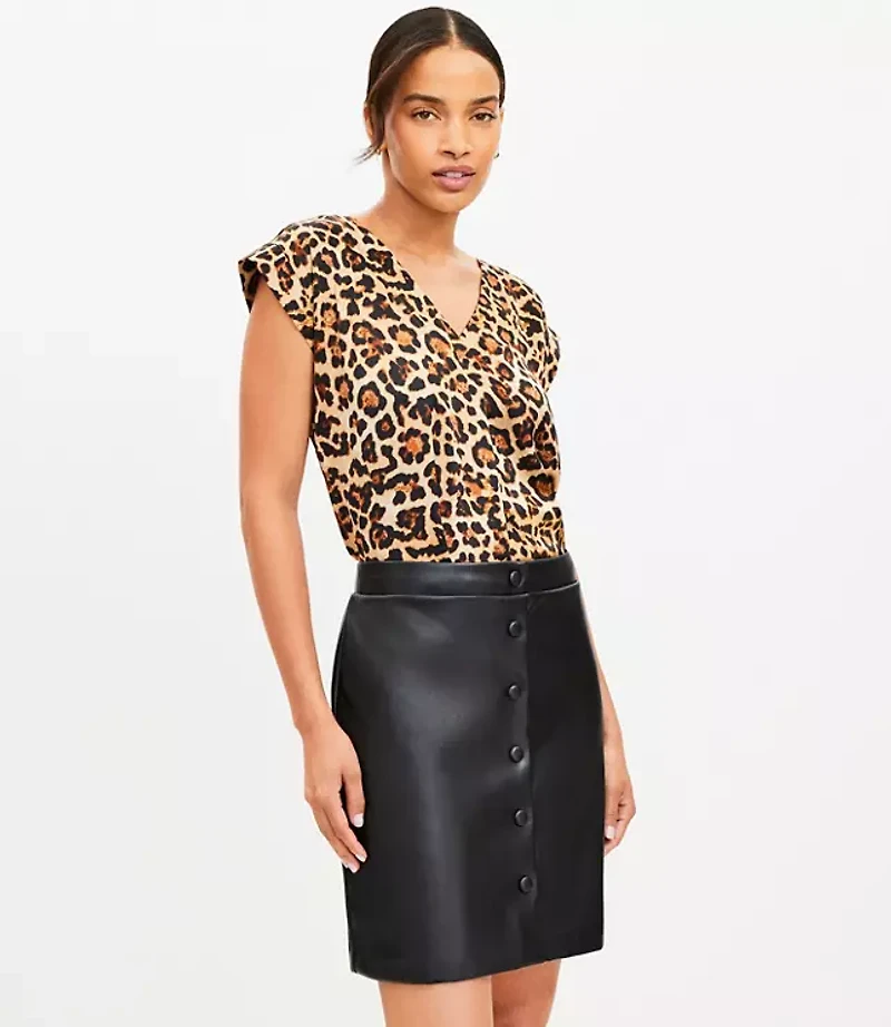 Faux Leather Snap Mini Skirt