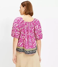 Petite Palm Bubble Sleeve Square Neck Blouse