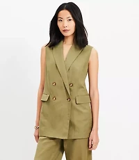 Petite Linen Blend Double Breasted Vest
