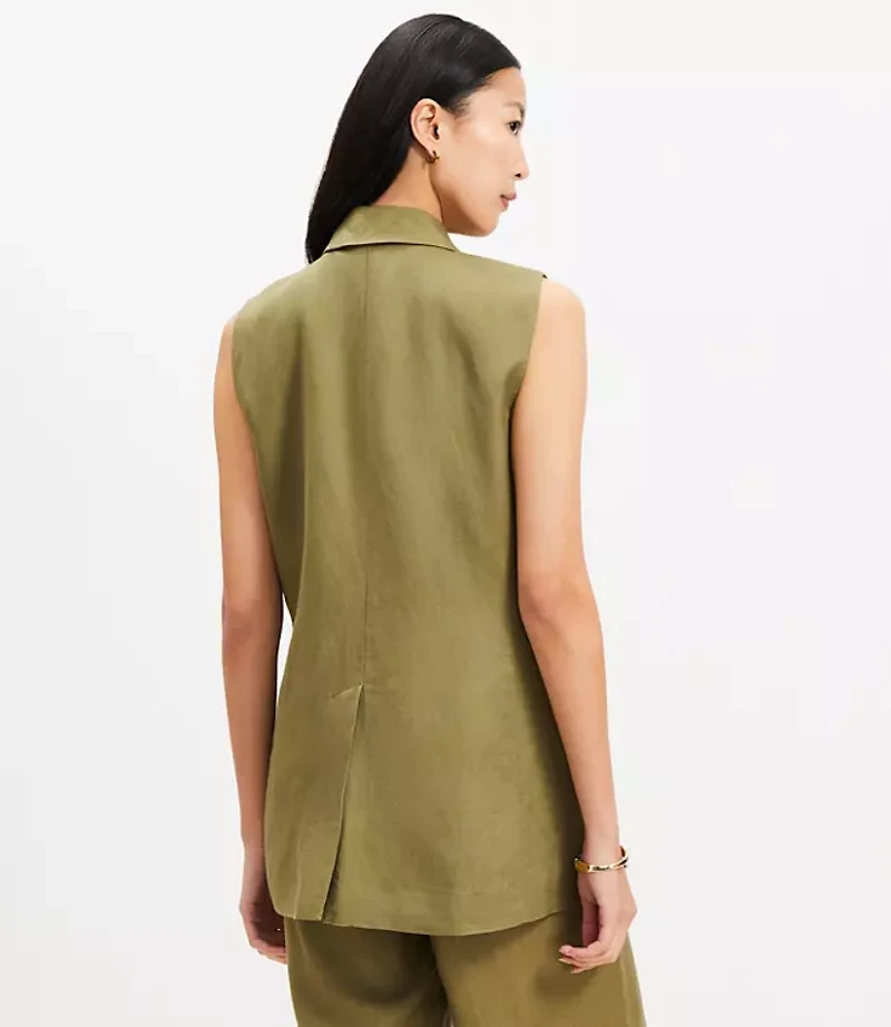 Petite Linen Blend Double Breasted Vest