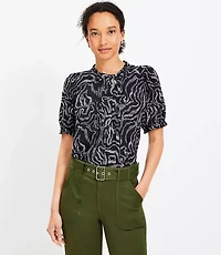 Petite Ripple Pintucked Puff Sleeve Mixed Media Blouse