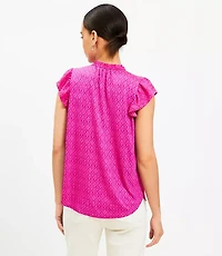 Petite Floral Smocked Tie Neck Flutter Shell