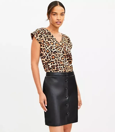 Petite Faux Leather Snap Mini Skirt