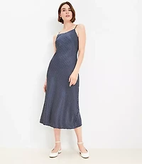 Dotted Satin Strappy Bias Midi Dress