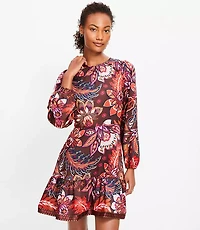 Petite Paisley Shoulder Button Flounce Dress
