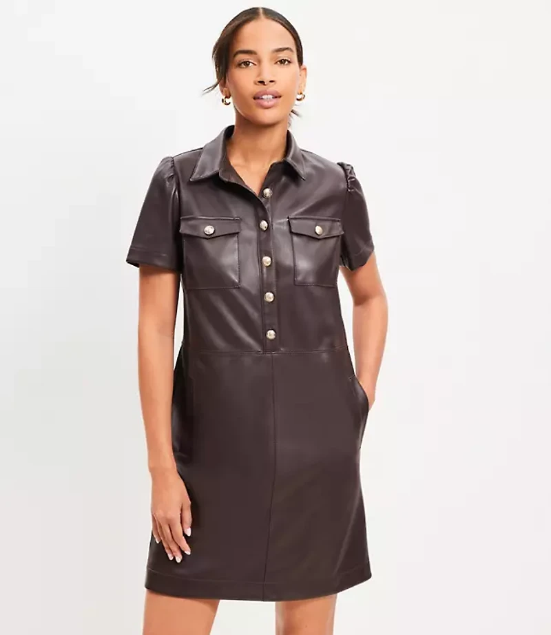 Petite Faux Leather Pocket Shift Dress