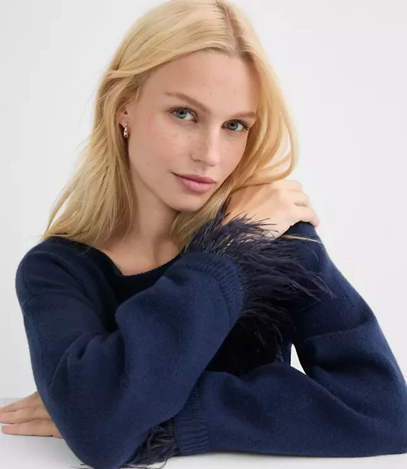 Feathered Cuff Boatneck Sweater