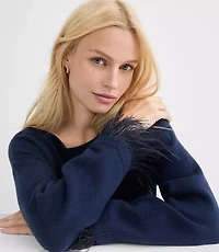 Feathered Cuff Boatneck Sweater