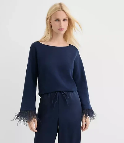 Feathered Cuff Boatneck Sweater