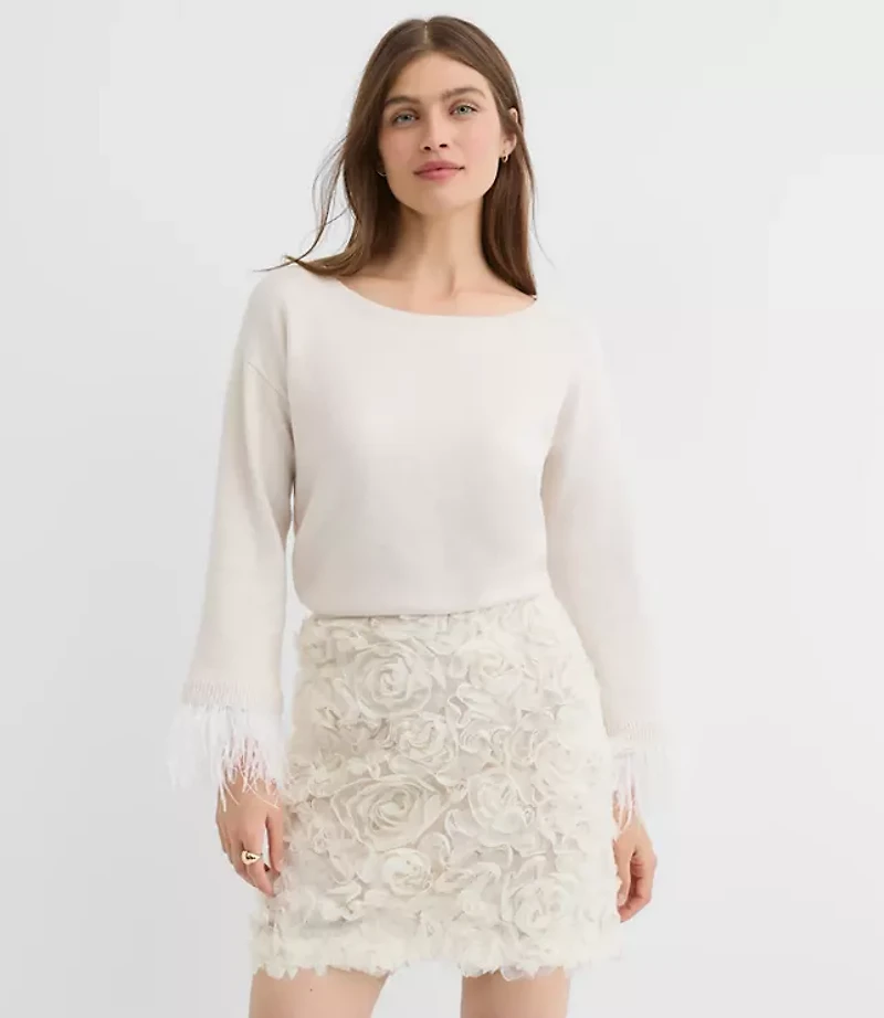 Feathered Cuff Boatneck Sweater