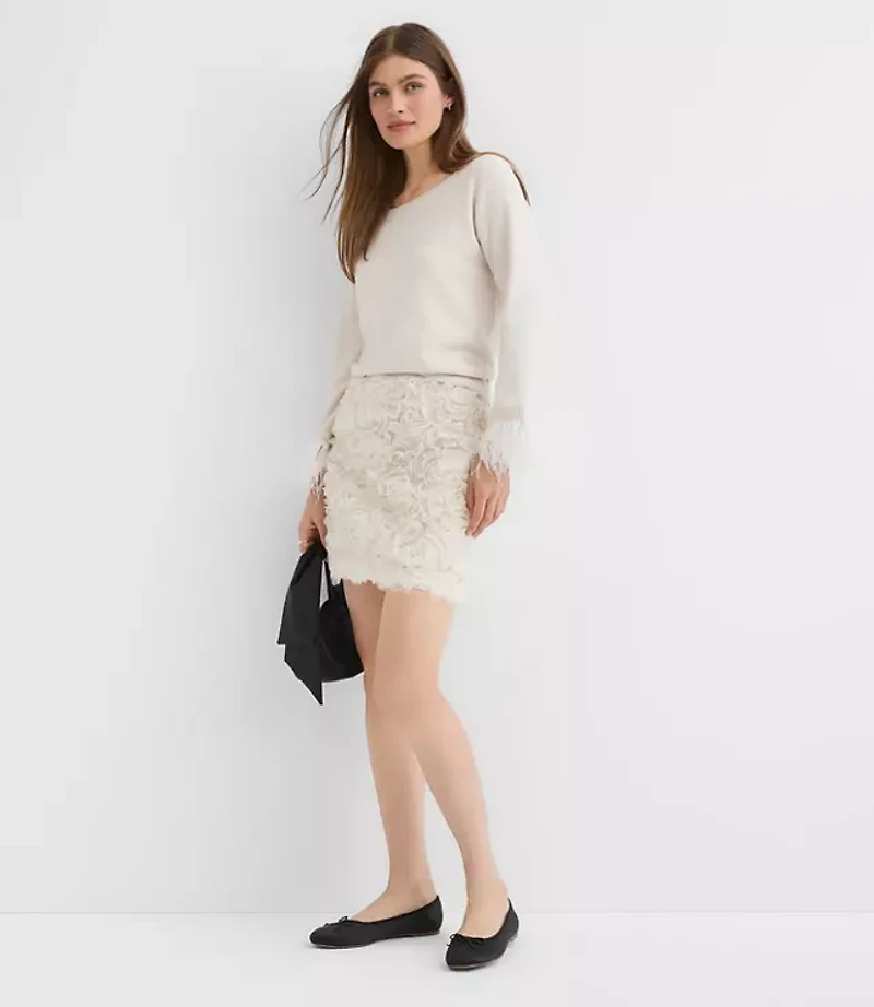 Feathered Cuff Boatneck Sweater
