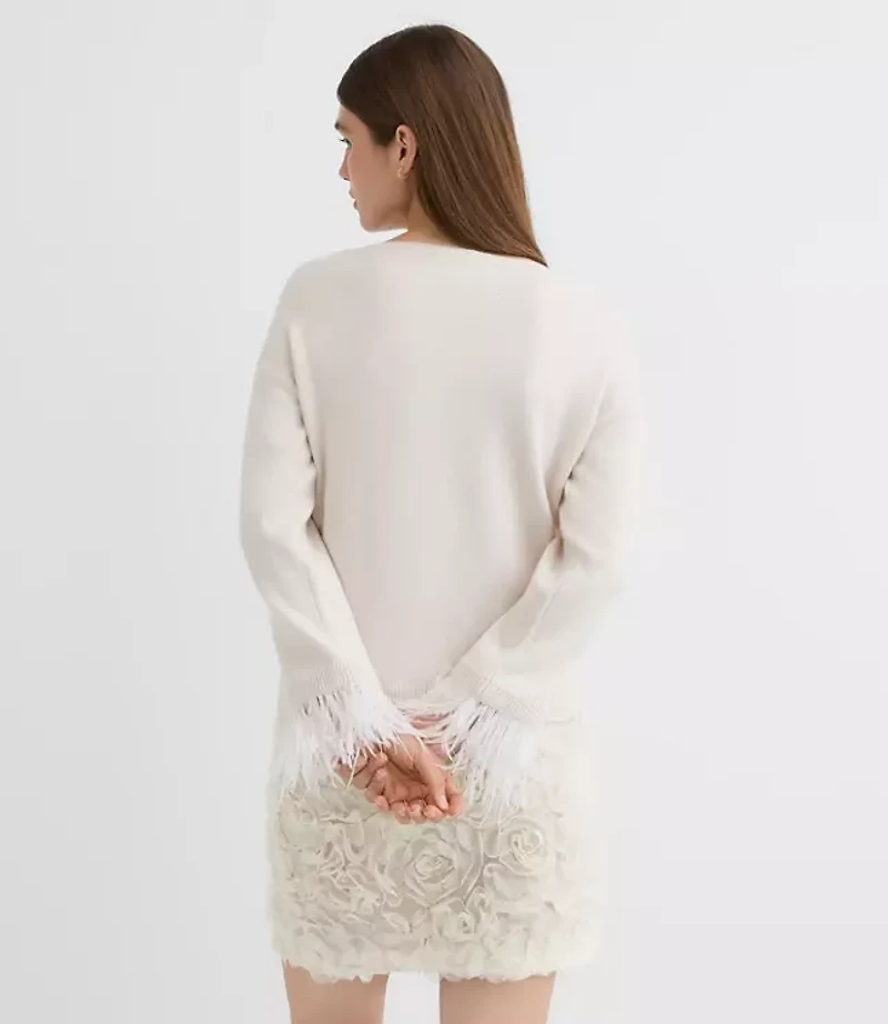 Feathered Cuff Boatneck Sweater