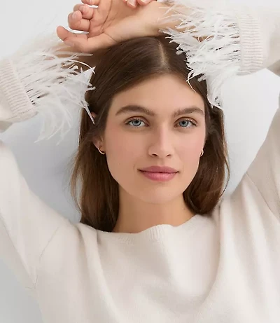 Feathered Cuff Boatneck Sweater
