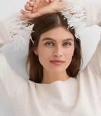 Feathered Cuff Boatneck Sweater