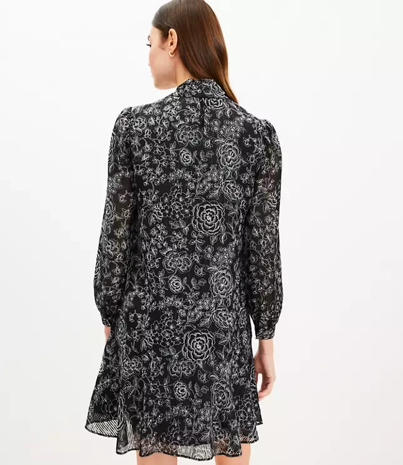 Petite Etched Floral Bow Flounce Dress