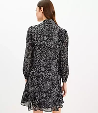 Petite Etched Floral Bow Flounce Dress