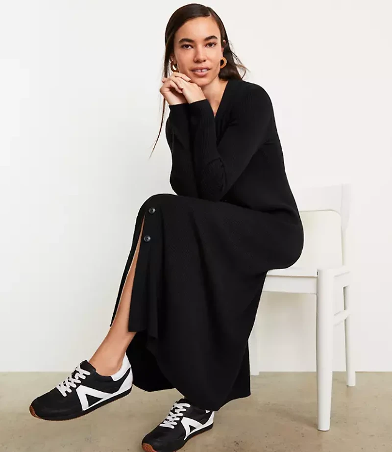 Petite LOFT Versa Ribbed V-Neck Maxi Sweater Dress