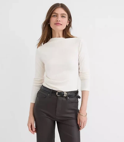 Cozy Ribbed Asymmetric Neck Top