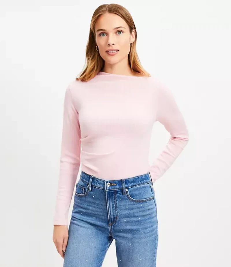 Cozy Ribbed Asymmetric Neck Top