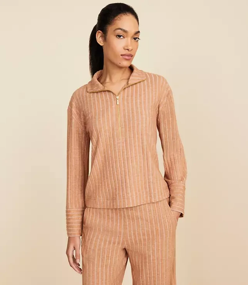 Lou & Grey Brushed Rib Half Zip Top