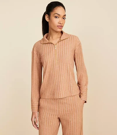 Lou & Grey Brushed Rib Half Zip Top