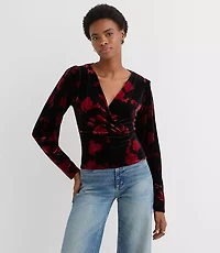 Floral Velvet Puff Sleeve V-Neck Top