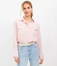 Petite Wide Cuffed Utility Shirt