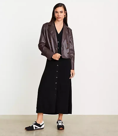 Tall LOFT Versa Faux Leather Cropped Double Breasted Blazer
