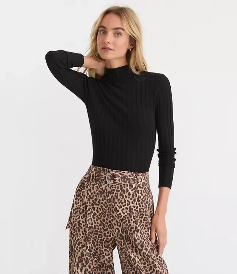 Petite Ribbed Mock Neck Sweater