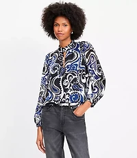 Petite Shimmer Stripe Paisley Mock Neck Blouse
