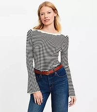 Striped Boatneck Flare Sleeve Sweater
