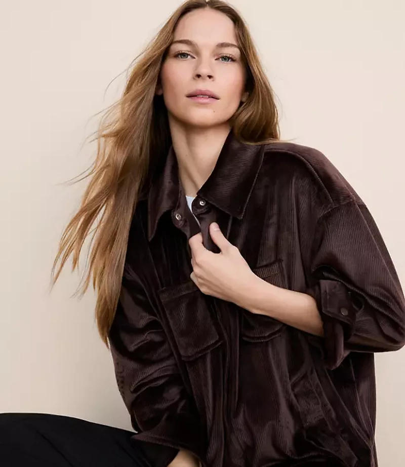 Lou & Grey Ribbed Velour Shirt Jacket