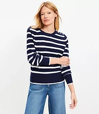 Striped Shoulder Button Wedge Sweater
