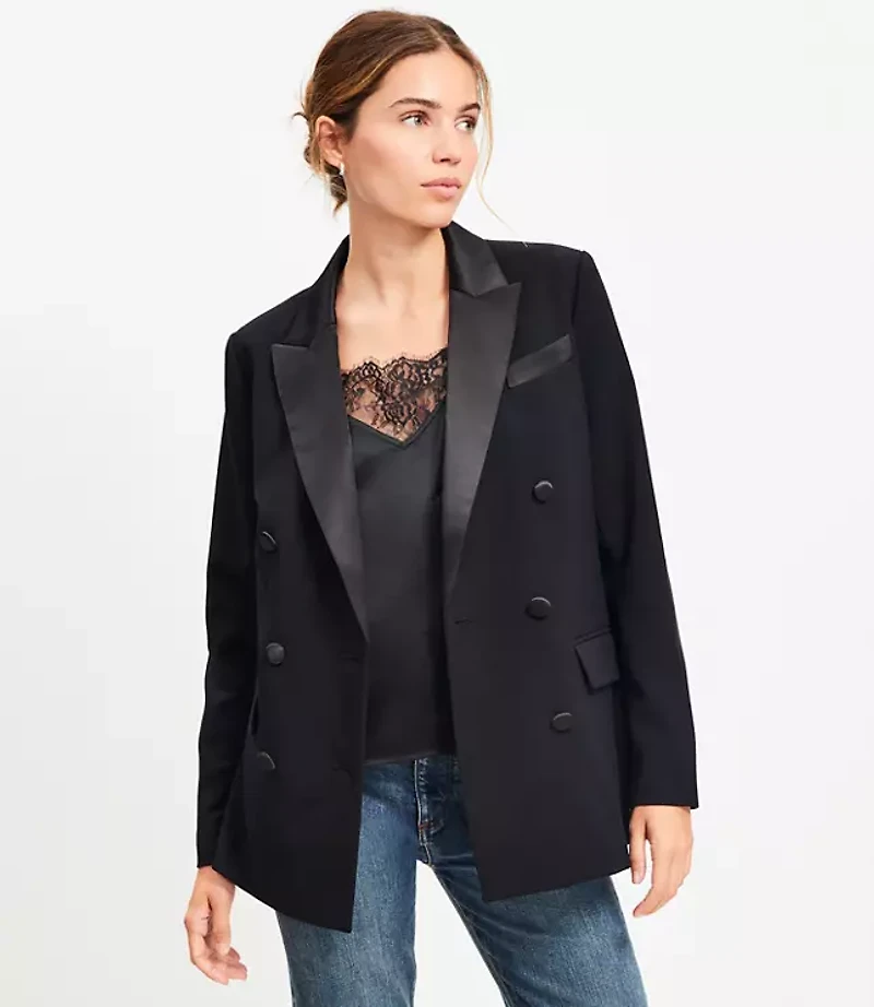 Satin Trim Relaxed Tuxedo Blazer