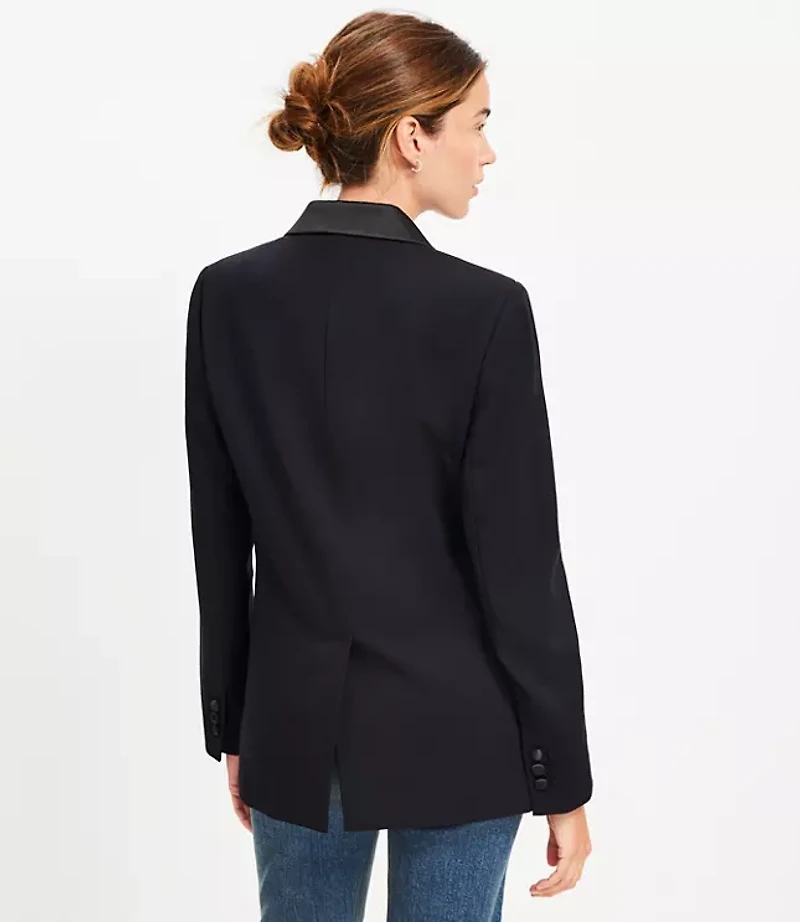 Satin Trim Relaxed Tuxedo Blazer