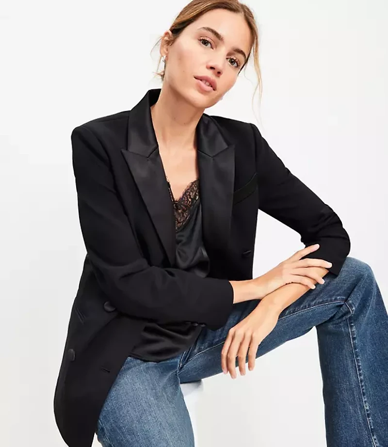 Satin Trim Relaxed Tuxedo Blazer