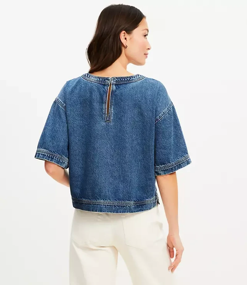 Denim Wide Hem Top in Classic Mid Wash