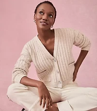 Sparkle Button Sequin V-Neck Pocket Cardigan