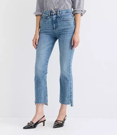 Petite Curvy Step Hem High Rise Kick Crop Jeans in Classic Mid Wash
