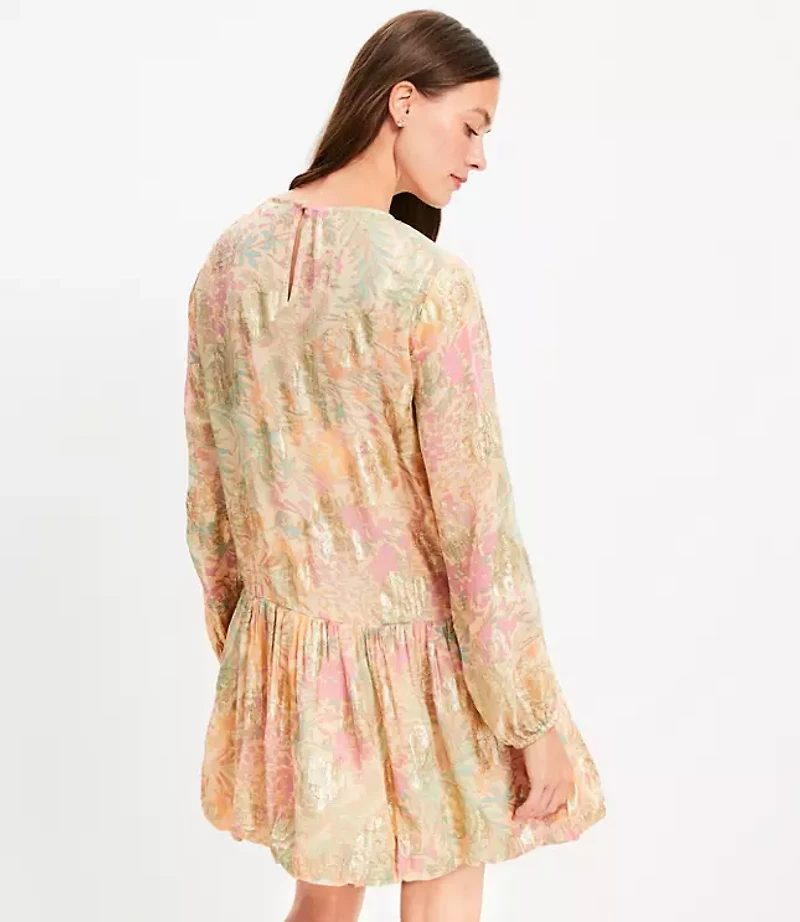 Petite Shimmer Floral Jacquard Bubble Hem Mini Dress