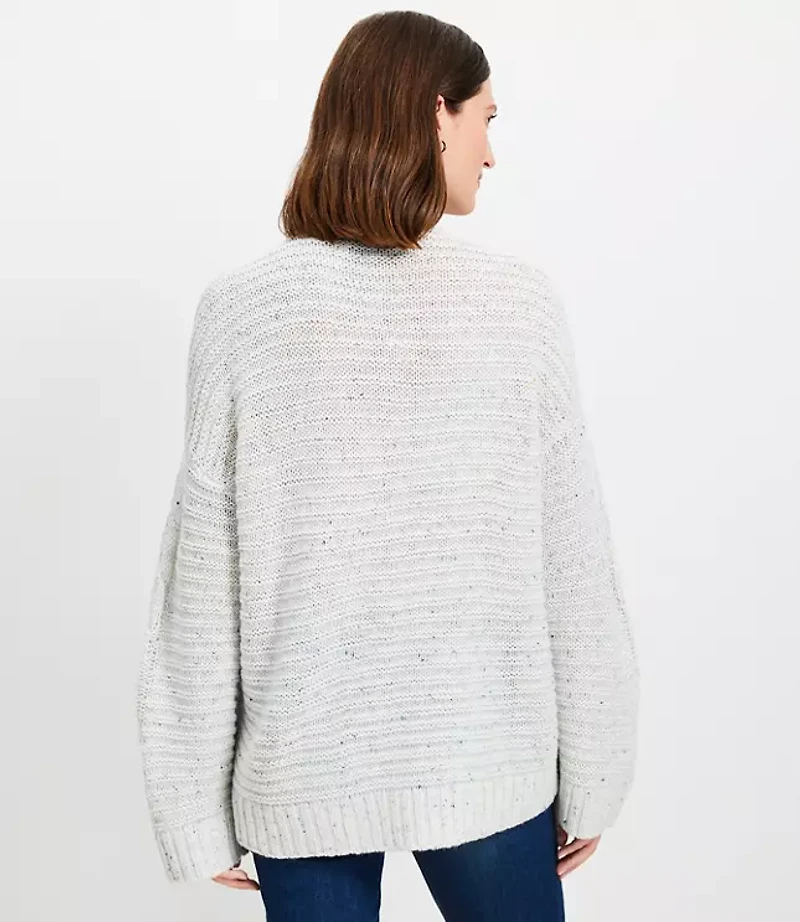Flecked Cable Linked Mock Neck Tunic Sweater