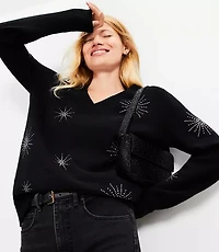 Sparkle Relaxed V-Neck Sweater