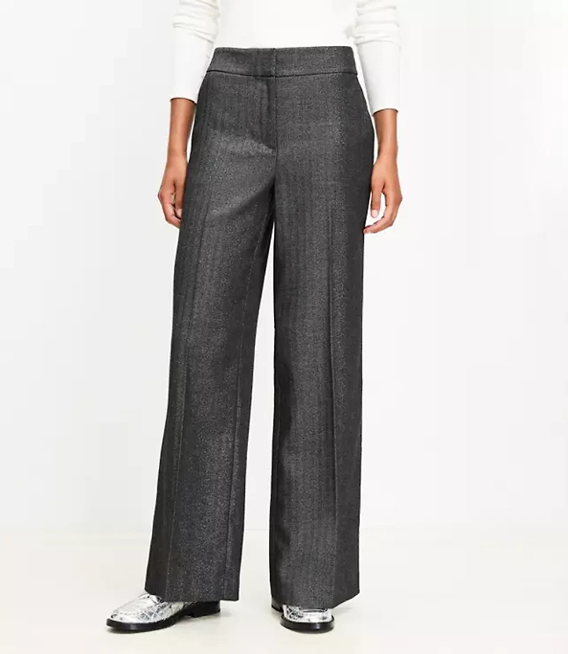 Petite Clean Wide Leg Pants Shimmer Herringbone