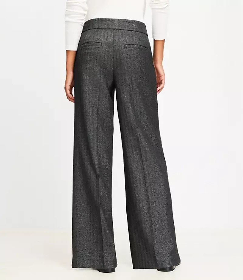 Petite Clean Wide Leg Pants Shimmer Herringbone