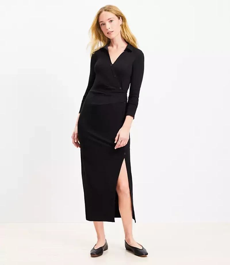 Knotted Button Wrap Midi Dress
