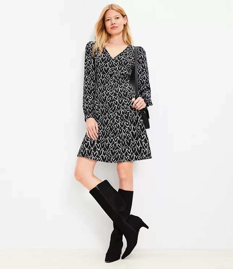 Petite Heart V-Neck Mini Flare Dress