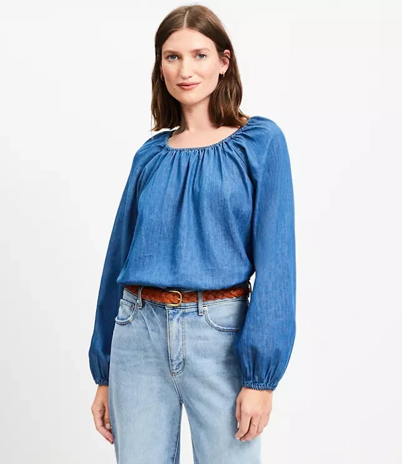 Chambray Shirred Blouse