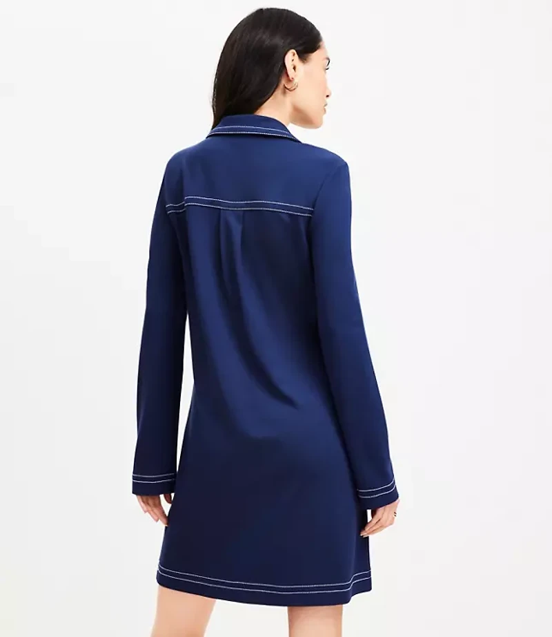 Topstitched Ponte Mini Pocket Shirtdress